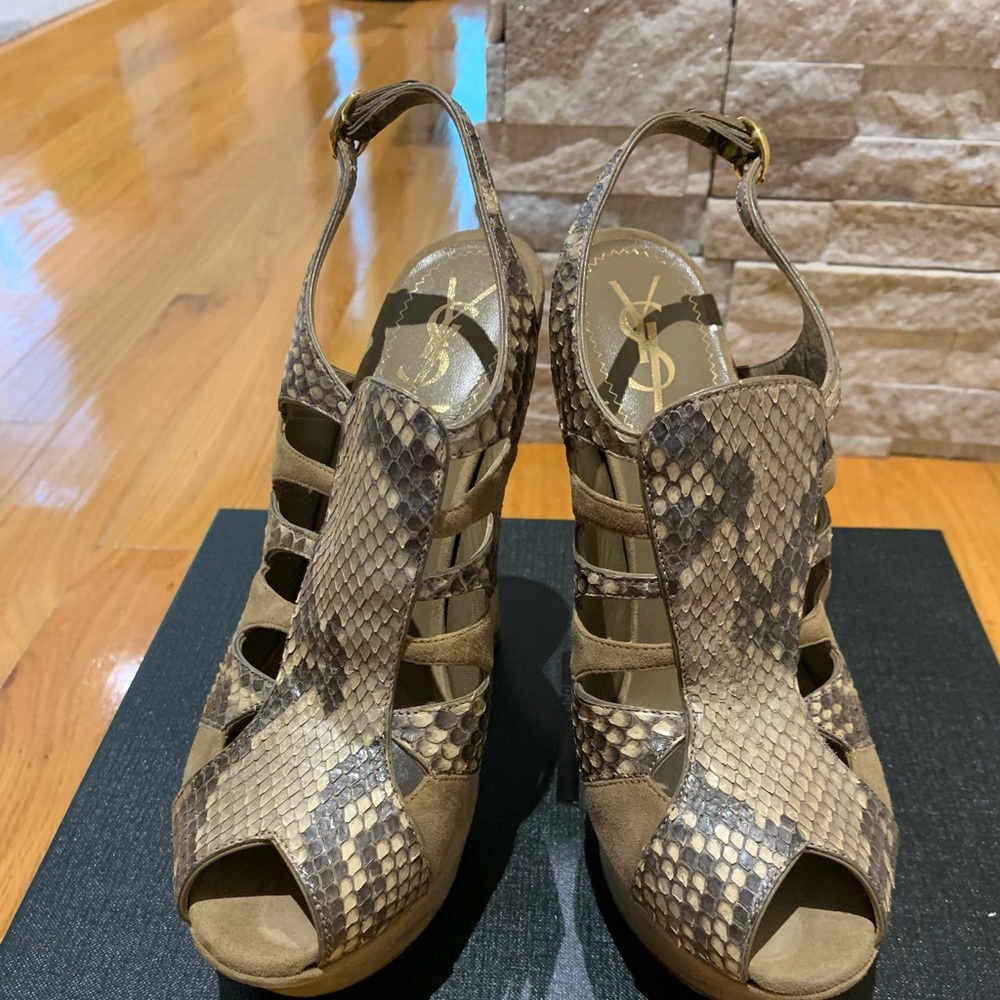 YSL snake print platform heels